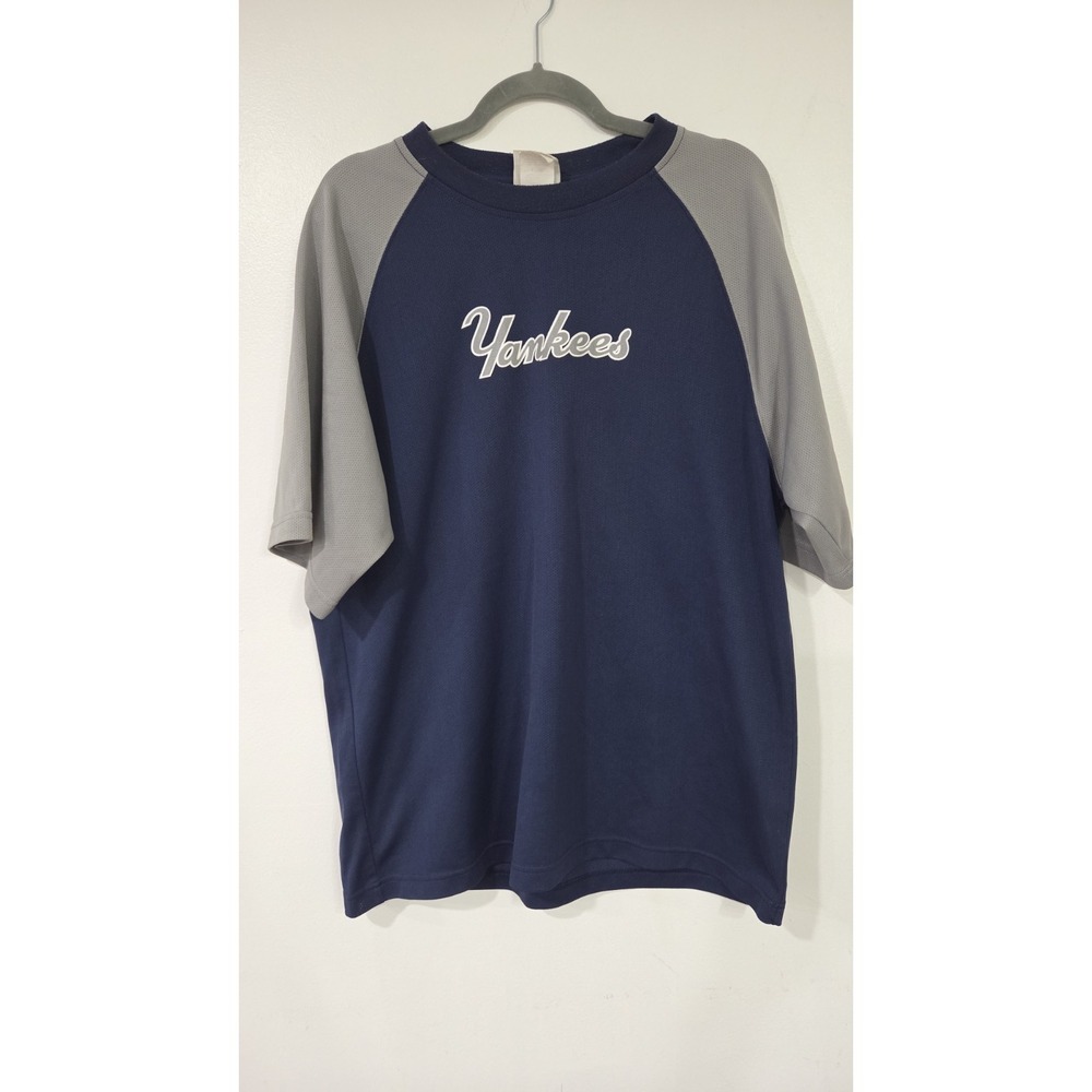 New York Yankees MLB LEE Sports Blue Gray Mesh‎  Shirt Jersey Large Vintage